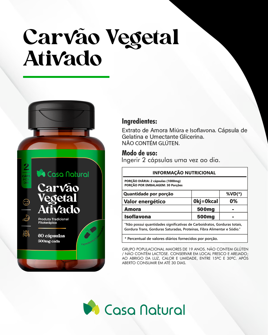 CARVAO VEGETAL 60 CAPS CASA NATURAL