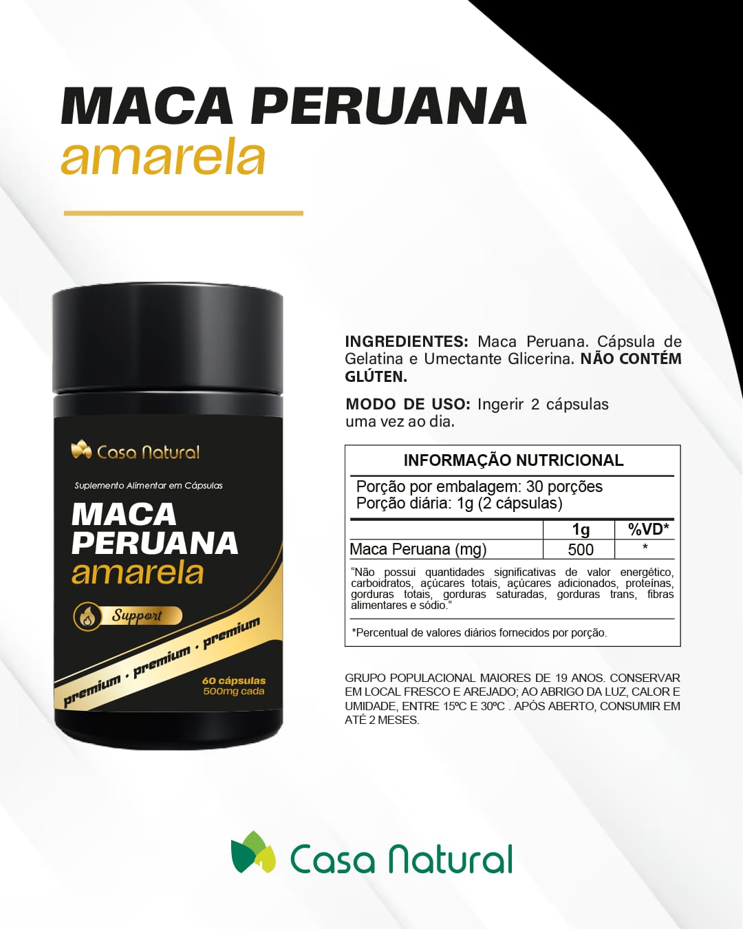 MACA AMARELA  500MG CASA NATURAL