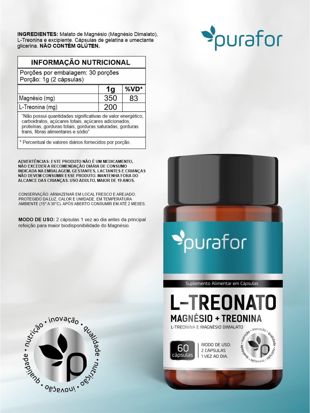 L TREONATO MAGNESIO + TREONINA 60 CAPS PURAFOR