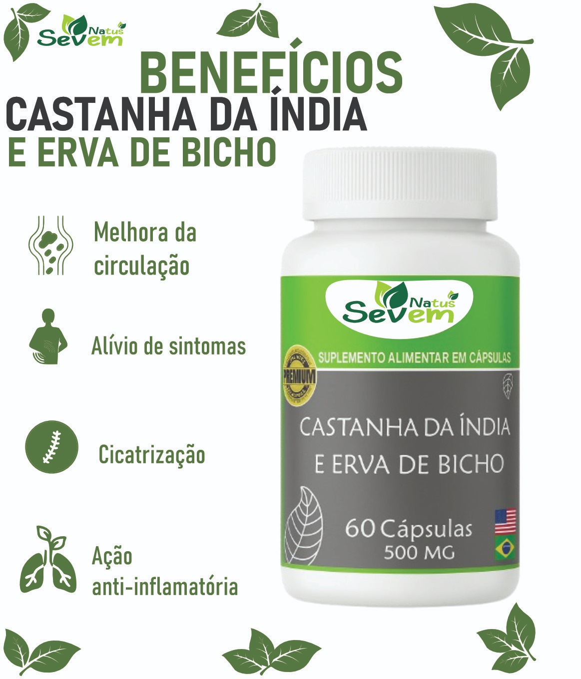 CASTANHA DA INDIA + ERVA DE BICHO 60 CAPS