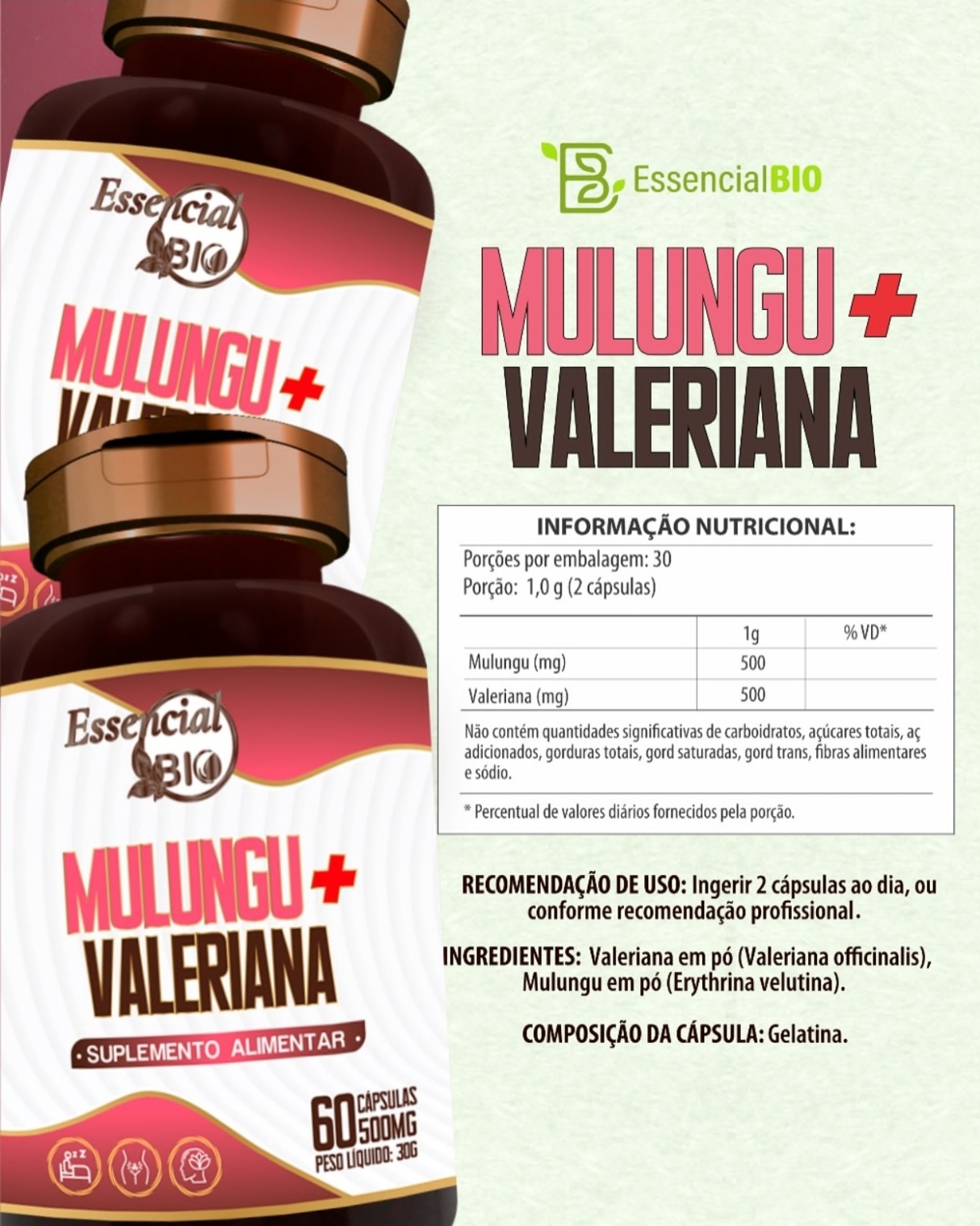 MULUNGU + VALERIANA 500MG 60 CAPS