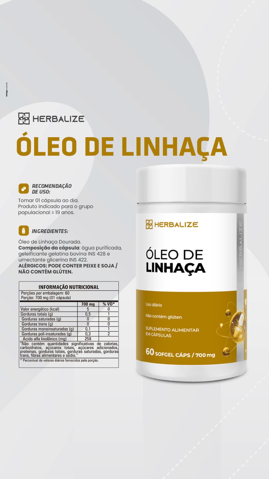 OLEO DE LINHACA 500MG HERBALIZE 60CAPS