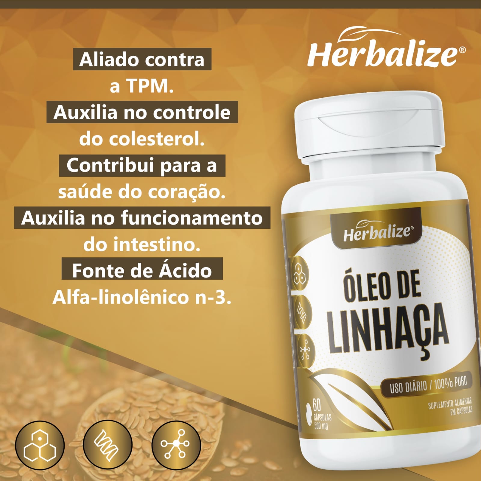 OLEO DE LINHACA 500MG HERBALIZE 60CAPS