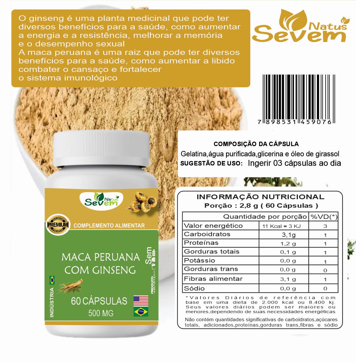 MACA PERUANA COM GINSENG  60CAPS