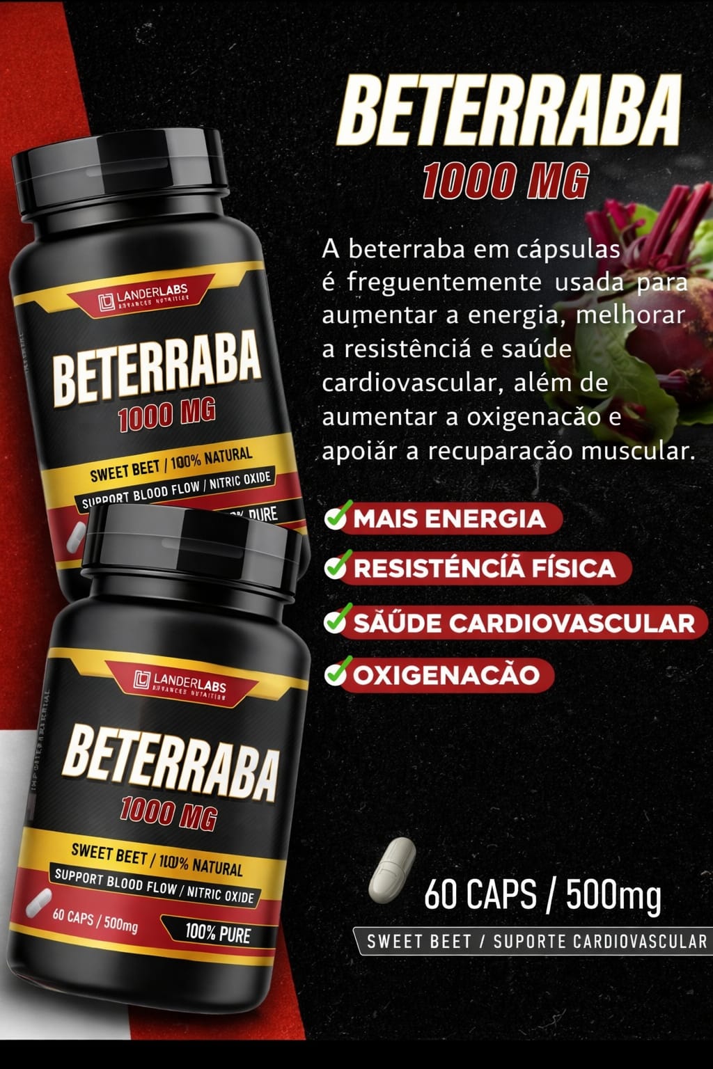 BETERRABA 1000MG 60 CAPS LANDELABS