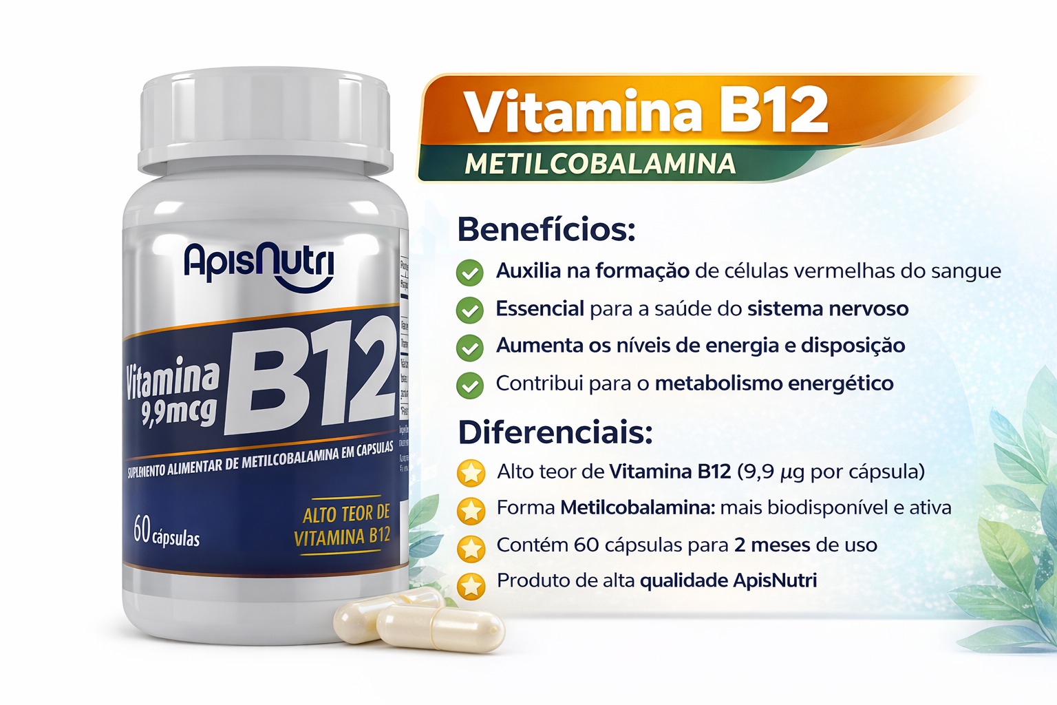 VITAMINA B12 300MG 60 CAPS  APISNUTRI