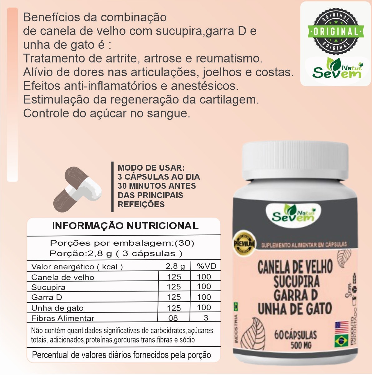CANELA DE VELHO GARRA SUCUPIRA E UNHA DE GATO 60 CAPS