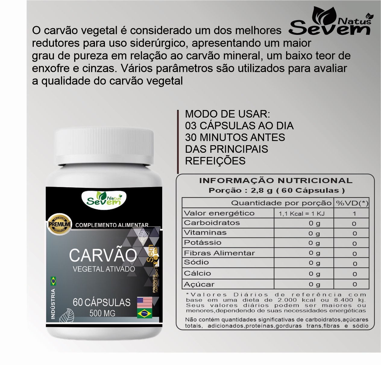 CARVAO VEGETAL 60 CAPS SEVEN NATUS