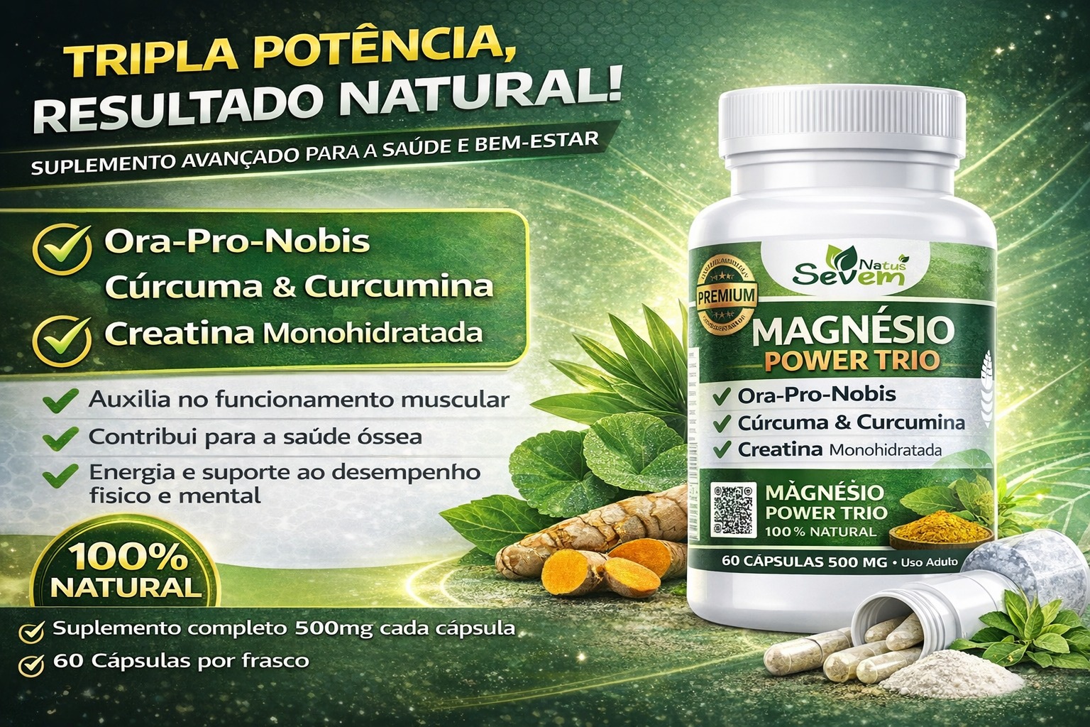 MAGNESIO POWER TRIO 500MG 60 CAPS SEVEN NATUS
