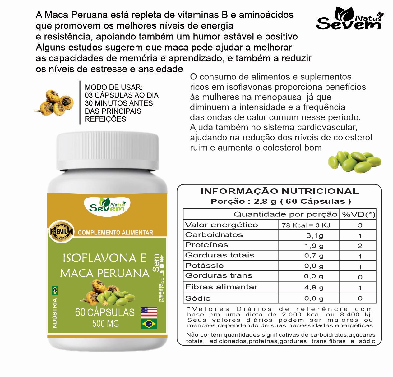 ISOFLAVONA E MACA PERUANA 60 CAPS SEVEN NATUS