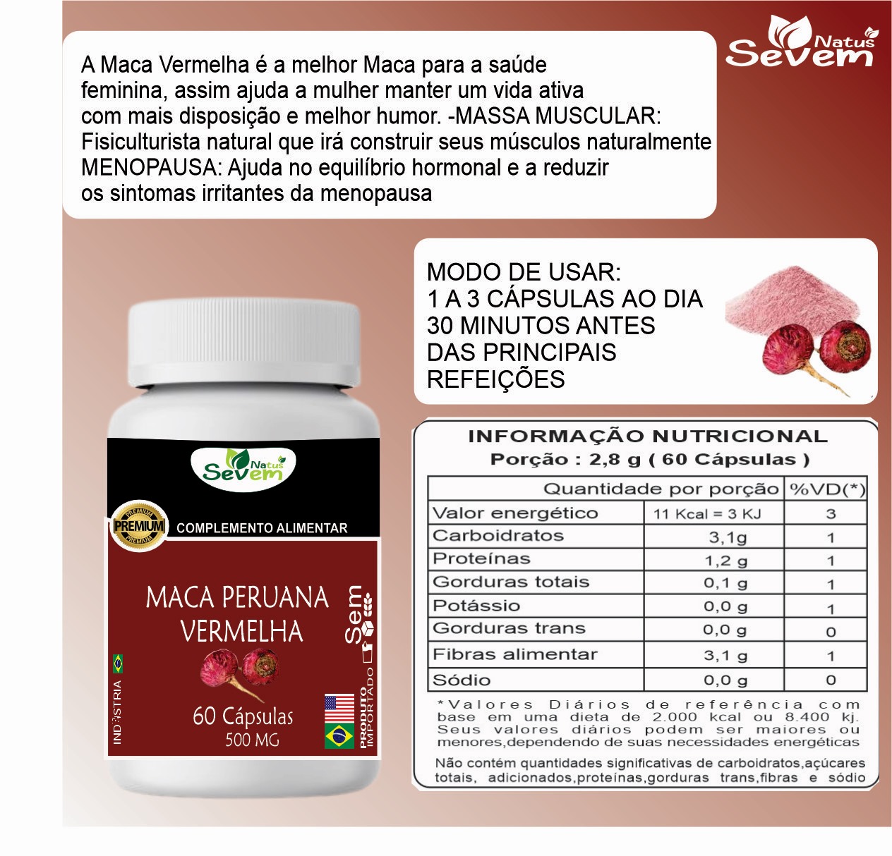 MACA PERUANA VERMELHA 60 CAPS SEVEN NATUS