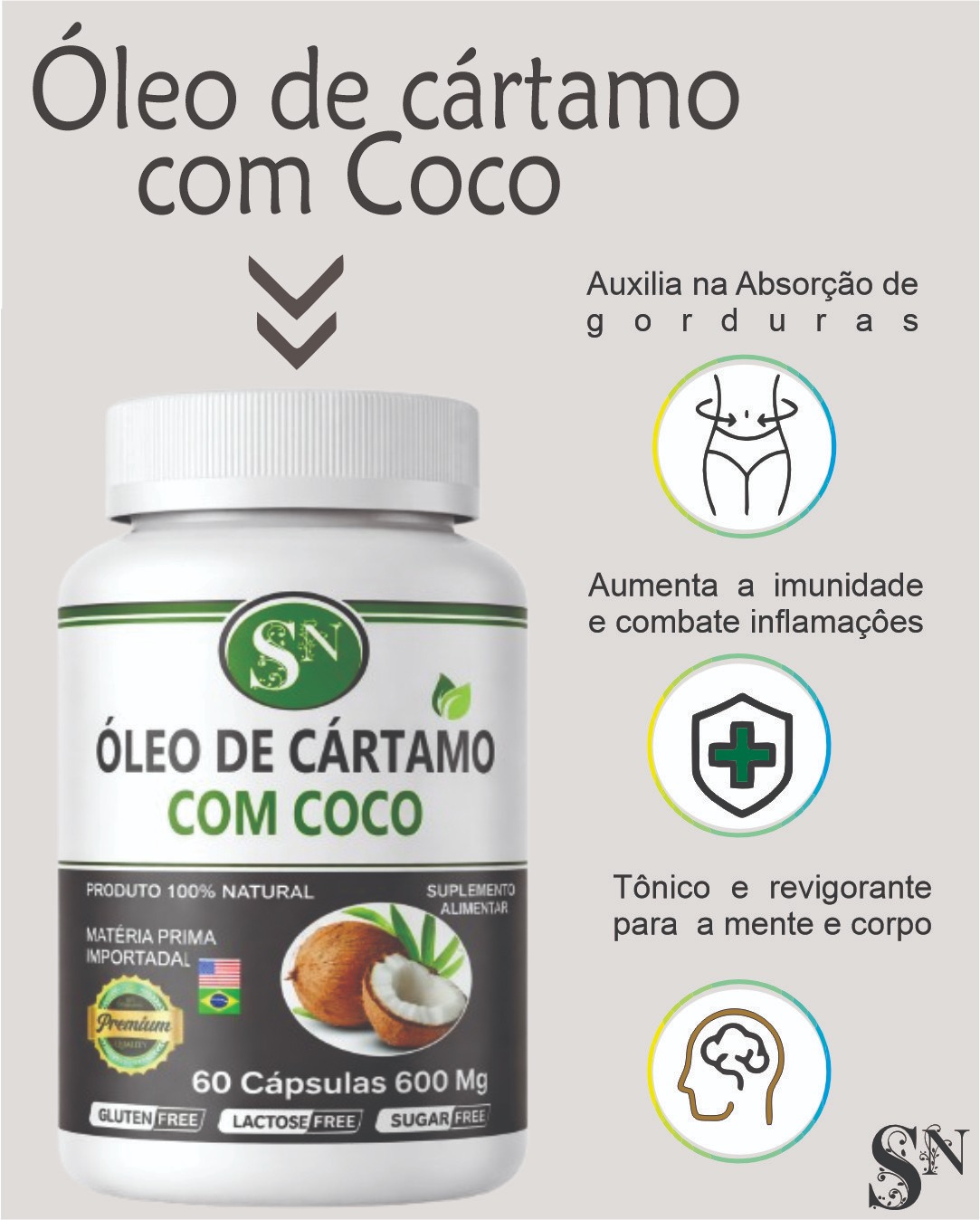 OLEO DE CARTAMO E COCO 60 CAPS SEVEN NATUS