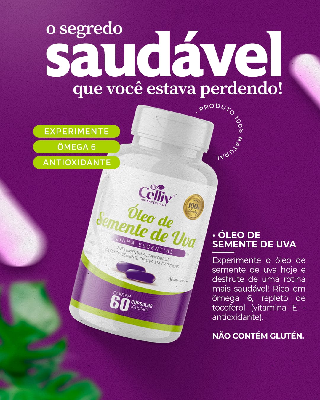 OLEO DE SEMENTE DE UVA 60CAPS CELLIV