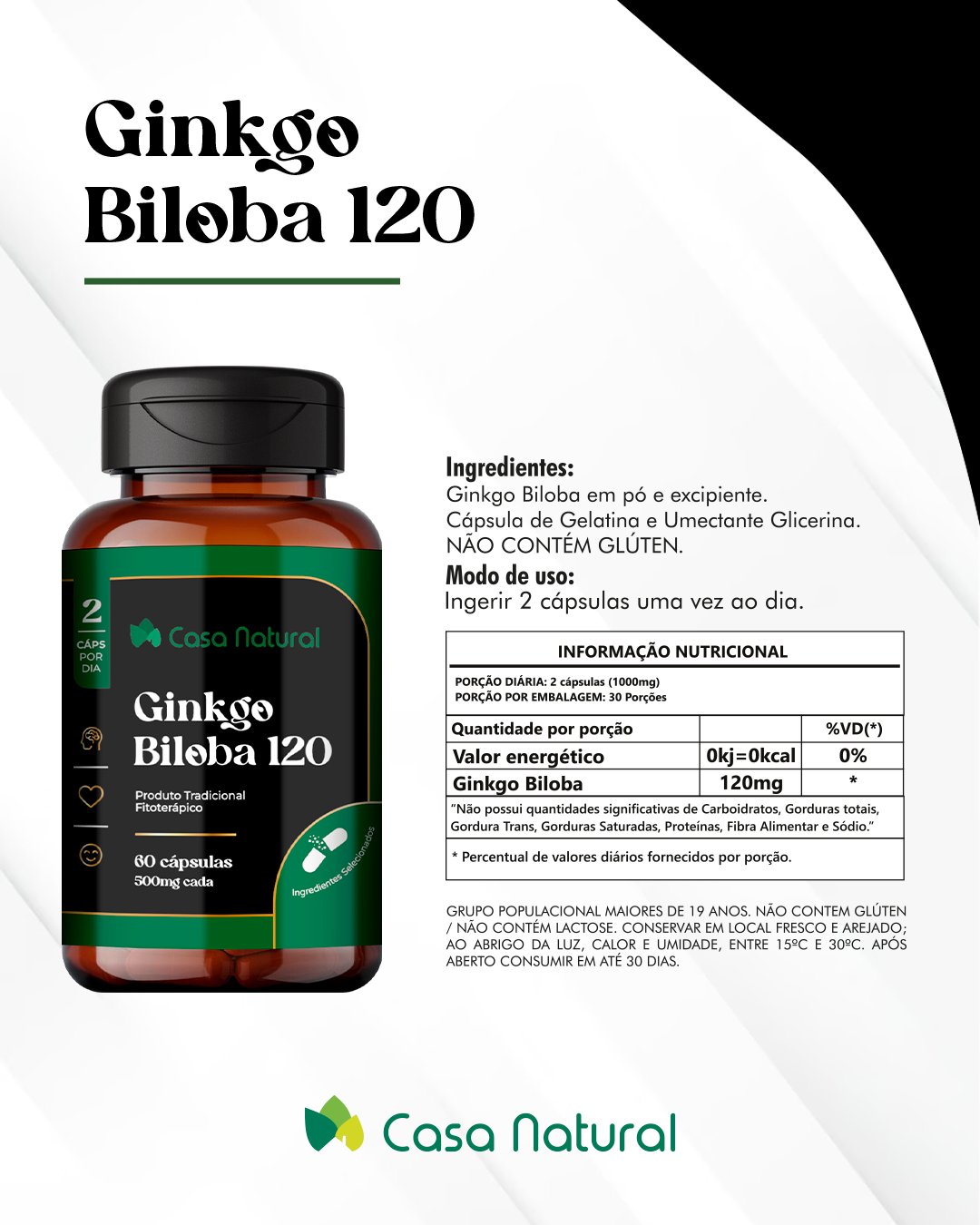 GINKO BILOBA 120MG 60CAPS CASA NATURAL 